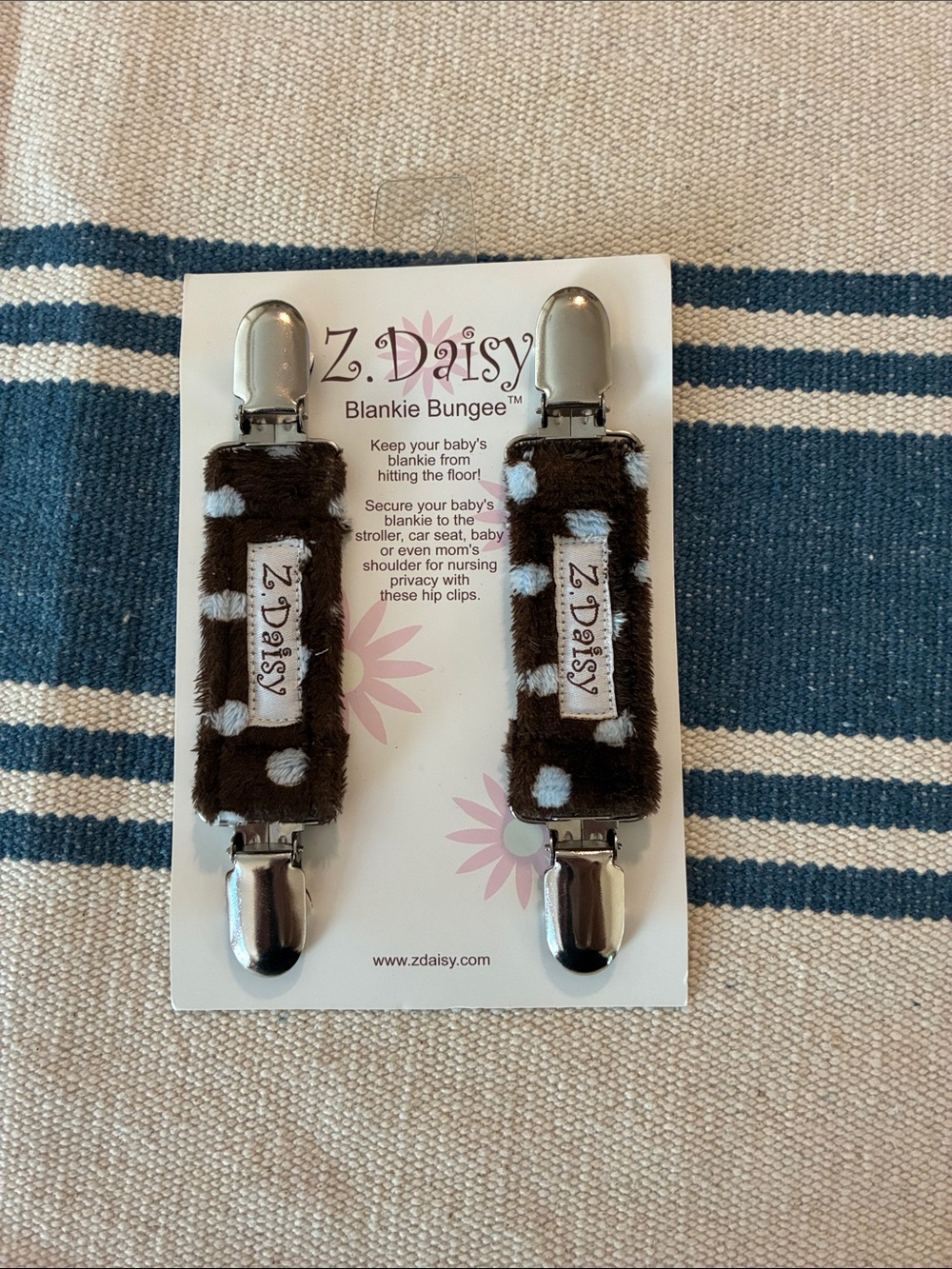 Daisy Brown with Light Blue Polka Dot Blankie Bungee Clips